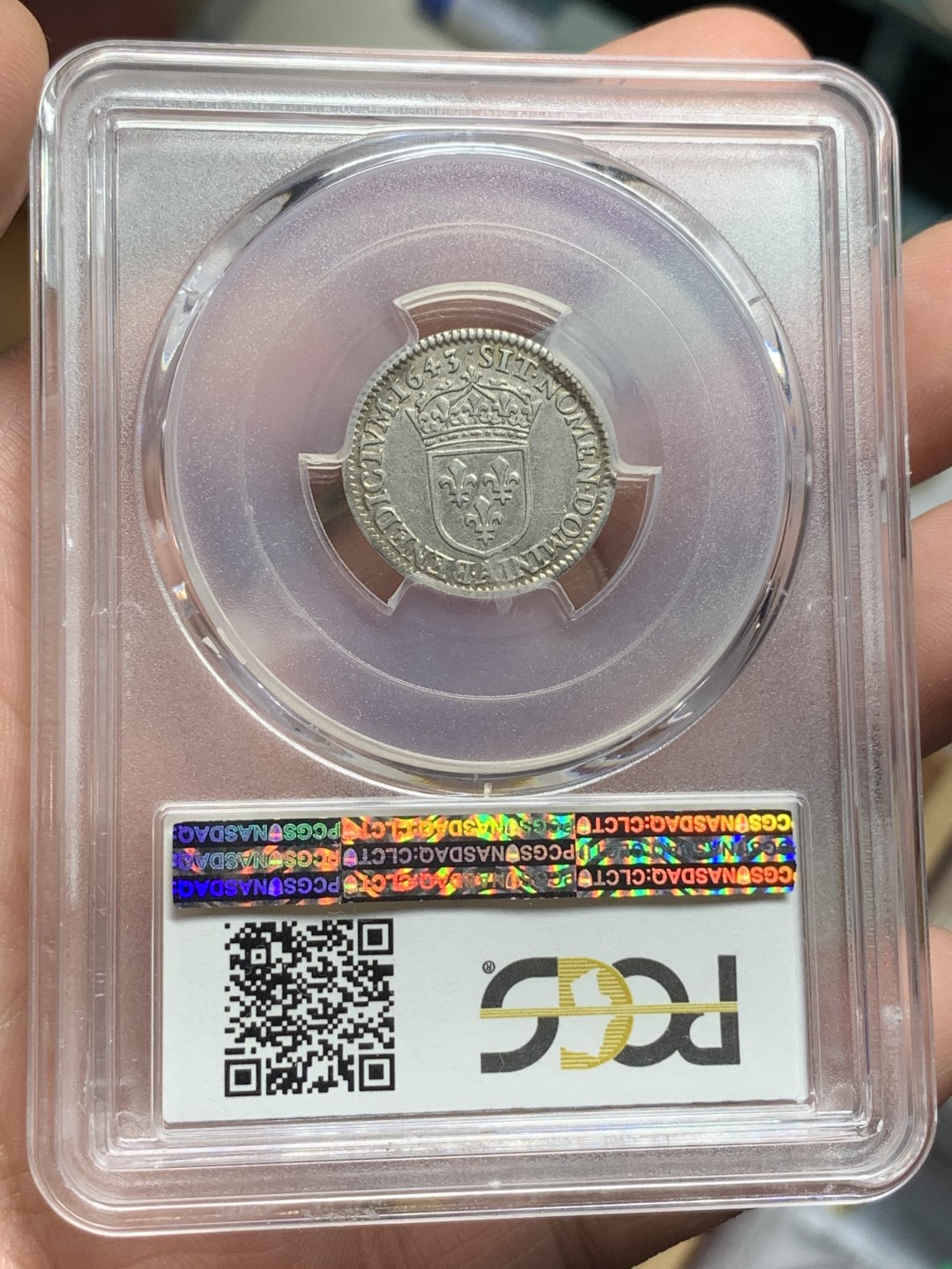 《竞宝斋》第106场-周日，周一 2场连拍（全场包邮） 唯一冠军分 PCGS-XF45 1643年法国路易十三1/12埃居银币 稀少路易十三半机制币，点版比玫瑰版少见且价高