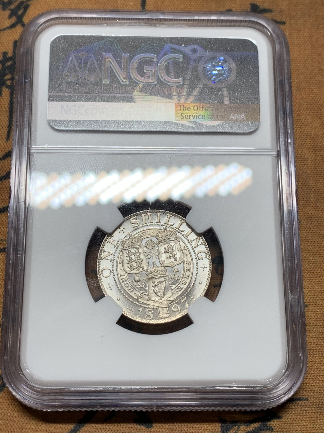 《竞宝斋》第106场-周日，周一 2场连拍（全场包邮） NGC-MS65，1897年英国维多利亚披纱1先令，MSF特拍特殊标签，完美转光，可收藏