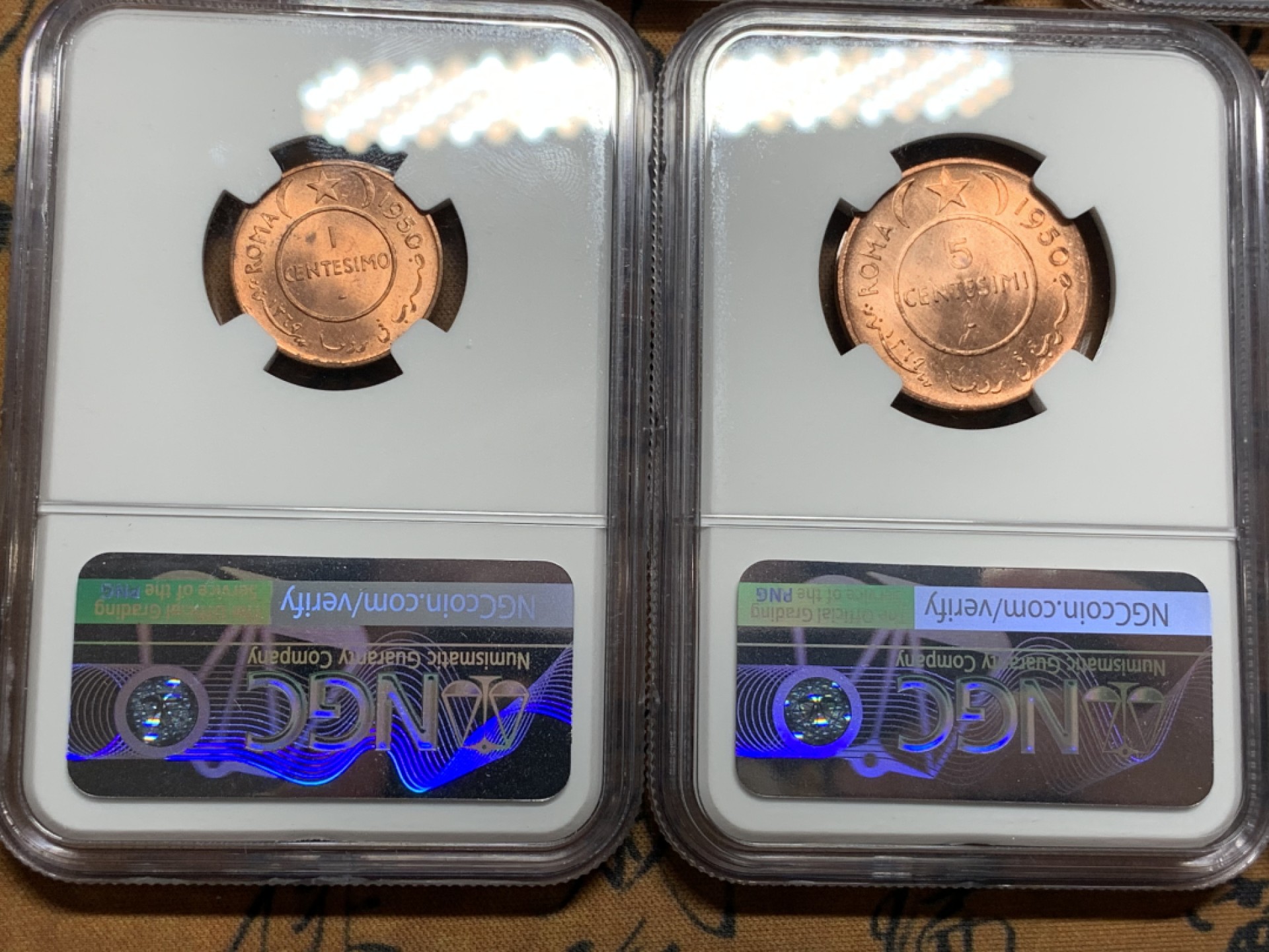 《竞宝斋》第106场-周日，周一 2场连拍（全场包邮） NGC MS65  意托索马里1950 顶级全套币 （含两枚银币）