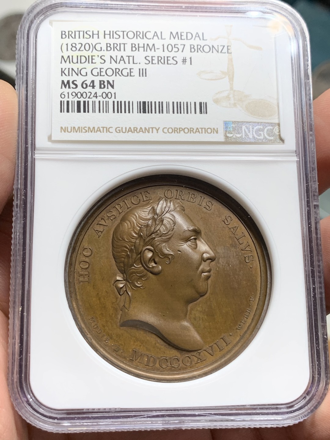 《竞宝斋》第106场-周日，周一 2场连拍（全场包邮） NGC-MS64 1820 英国荣耀的历史之滑铁卢战役纪念章 人物饱满 细节爆满