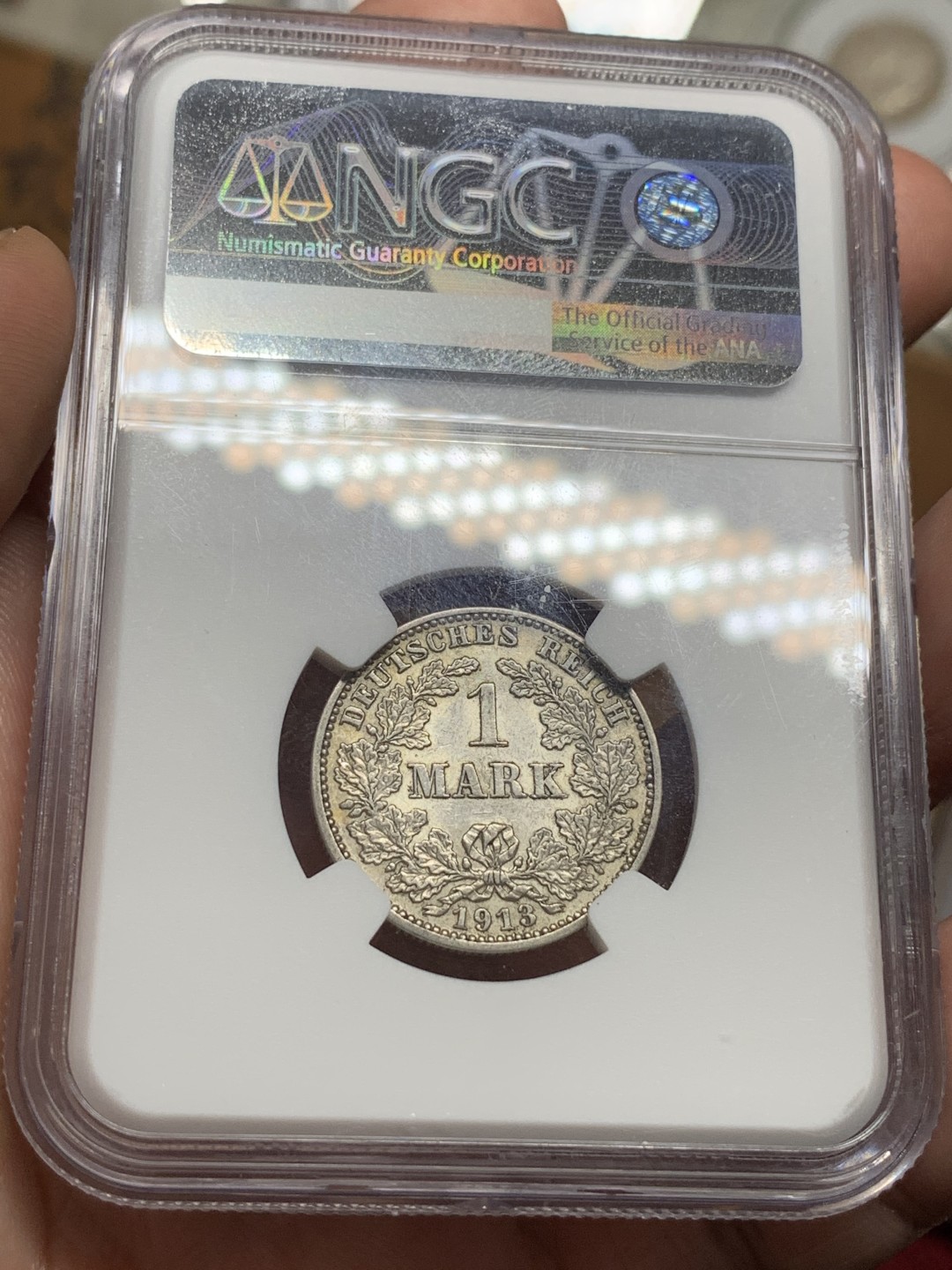 《竞宝斋》第106场-周日，周一 2场连拍（全场包邮） NGC-MS61 德国1913J 马克银币 黄油光 1马克中的小特年 2010年HA有一枚62拍了74刀  63分书价400刀