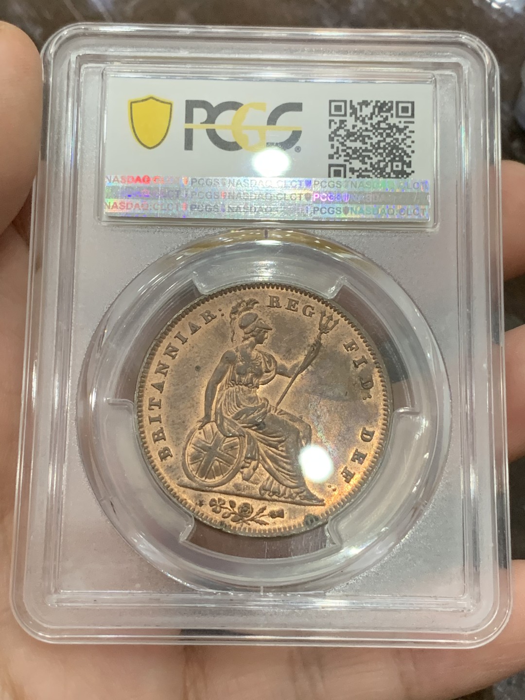 《竞宝斋》第106场-周日，周一 2场连拍（全场包邮） PCGS-MS63RB 英国1841年维多利亚1便士大铜币，维多利亚1便士首年份 状态实为难得