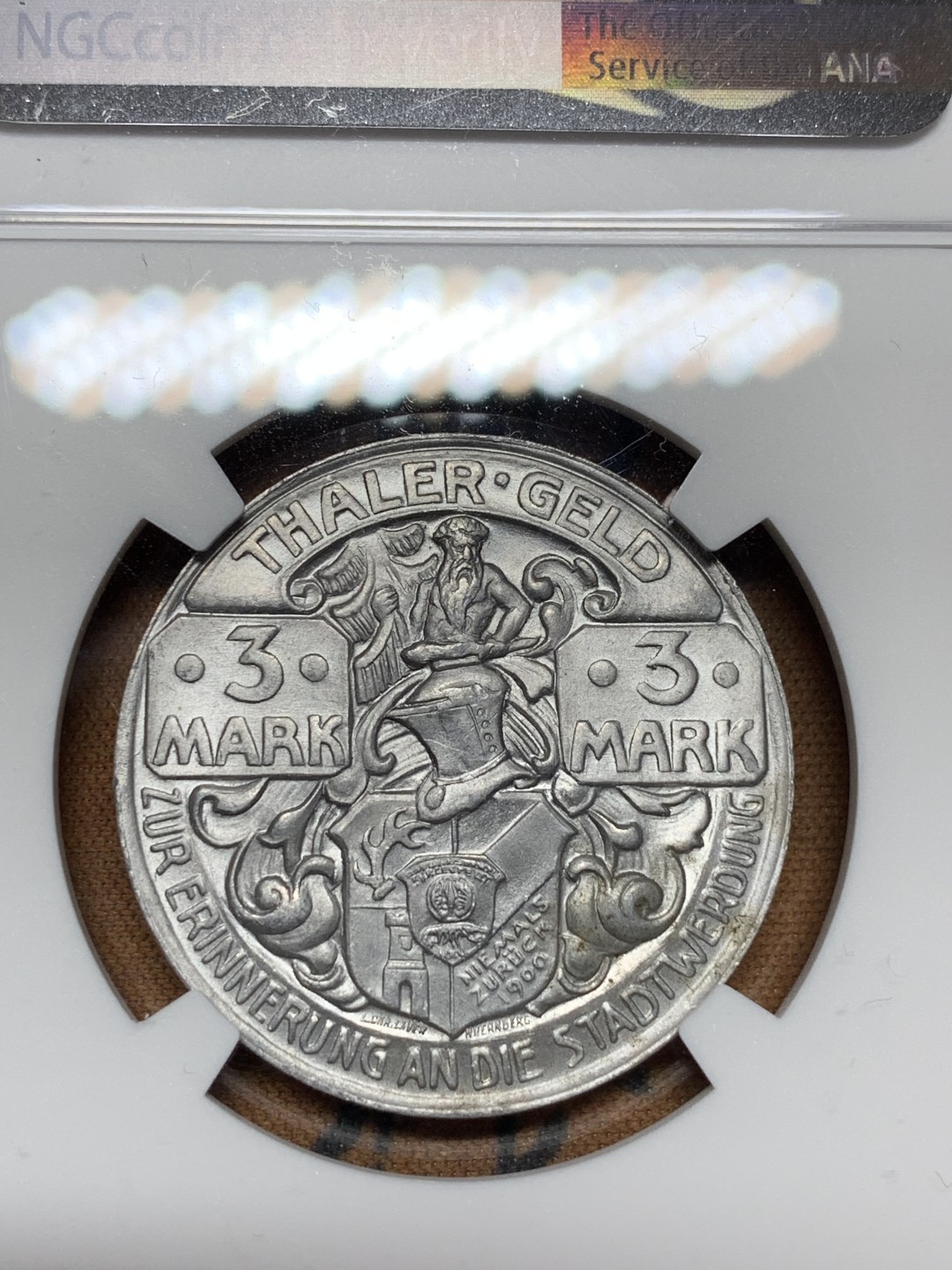 《竞宝斋》第106场-周日，周一 2场连拍（全场包邮） NGC MS66亚军！ 德紧珍藏级尖货 1921年塔勒3马克猎人大铝币，绝美设计传世精品，难得的珍藏良机！