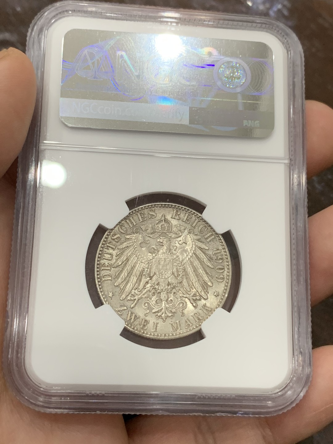 《竞宝斋》第106场-周日，周一 2场连拍（全场包邮） NGC-MS64 德国1909年 萨克森莱 比锡大学 2马克 银币