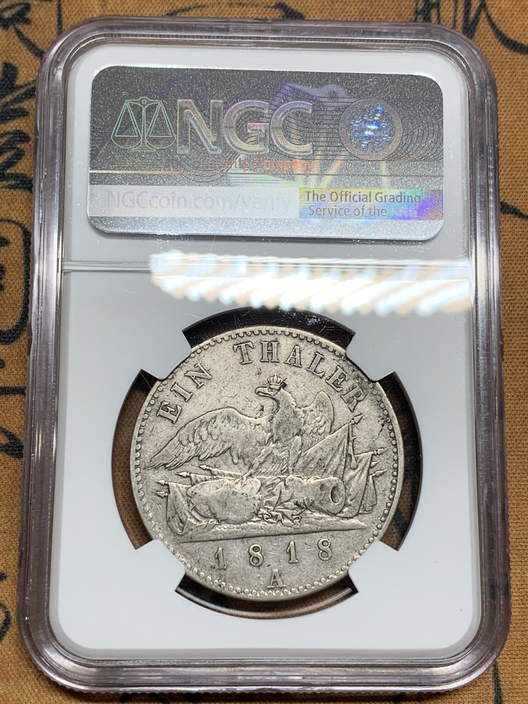 《竞宝斋》第106场-周日，周一 2场连拍（全场包邮） NGC-VF30 德国普鲁士 1818年 威廉三世 1泰勒银币 原味好品 好年份