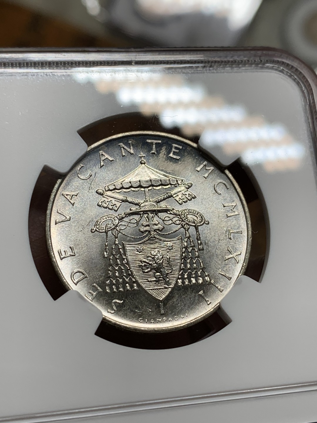 《竞宝斋》第106场-周日，周一 2场连拍（全场包邮） NGC MS63 梵蒂冈1963年教皇缺位500里拉银币