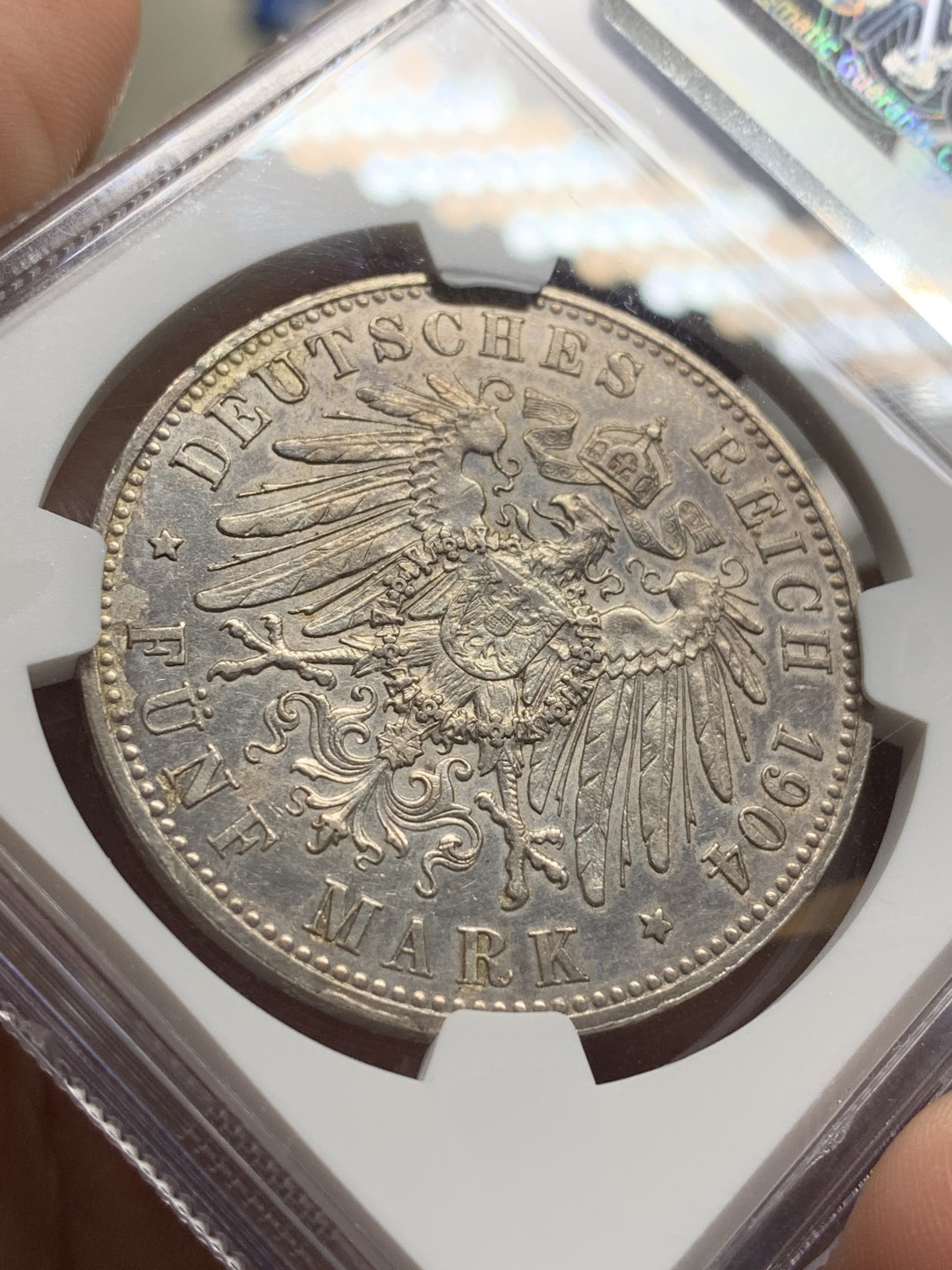 《竞宝斋》第106场-周日，周一 2场连拍（全场包邮） NGC AU 德国 梅克伦堡 什未林 1904年 结婚纪念5马克 银币