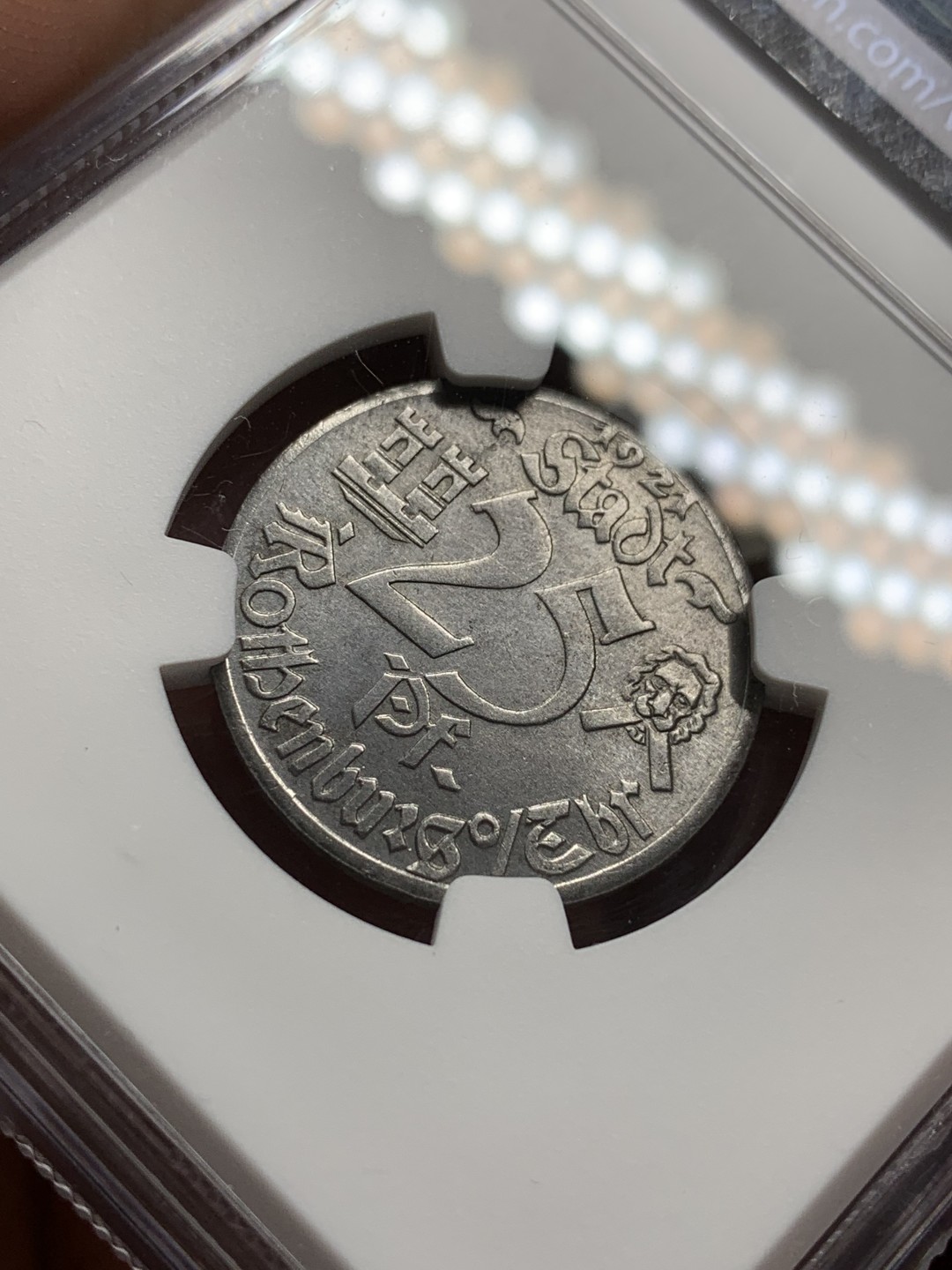 《竞宝斋》第106场-周日，周一 2场连拍（全场包邮） NGC MS63 德国 德紧1921 罗滕堡 25芬妮 少见品种带景观