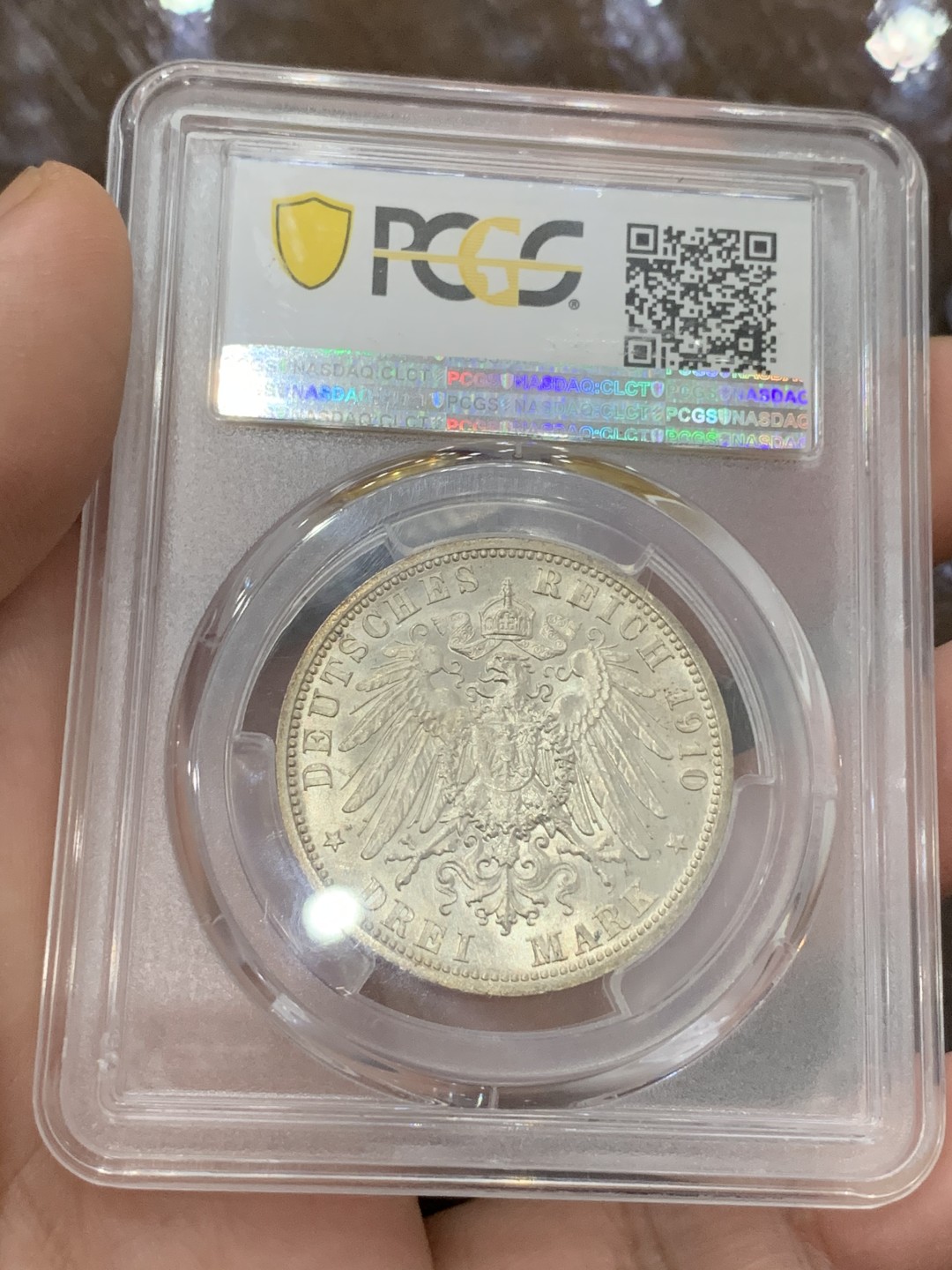 《竞宝斋》第106场-周日，周一 2场连拍（全场包邮） PCGS MS63 德国萨克斯魏玛艾森纳赫 1910年 3马克 银币