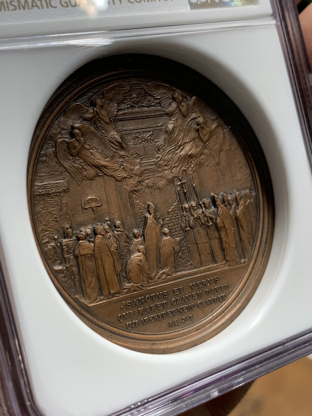 《竞宝斋》第106场-周日，周一 2场连拍（全场包邮） NGC MS64 梵蒂冈 1925年教皇博览会高浮雕铜章 浮雕工艺与精美程度 超乎想象 加厚盒装不可错过