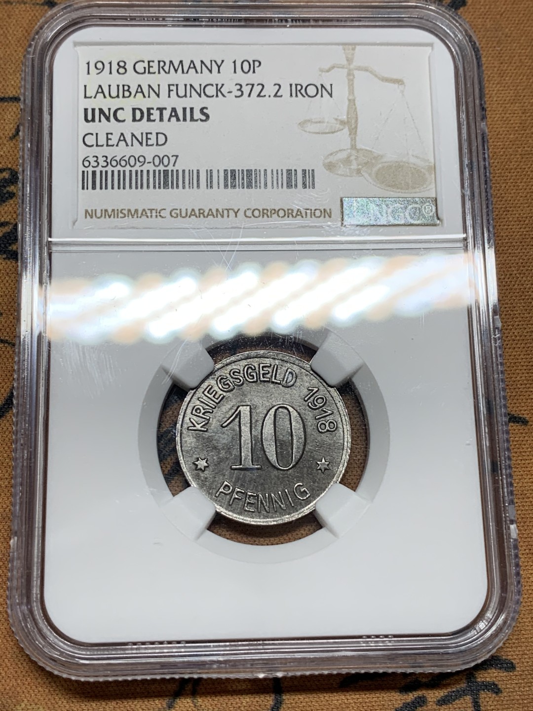 《竞宝斋》第106场-周日，周一 2场连拍（全场包邮） NGC UNC 德国 德紧 1918 劳班芬克 10芬妮