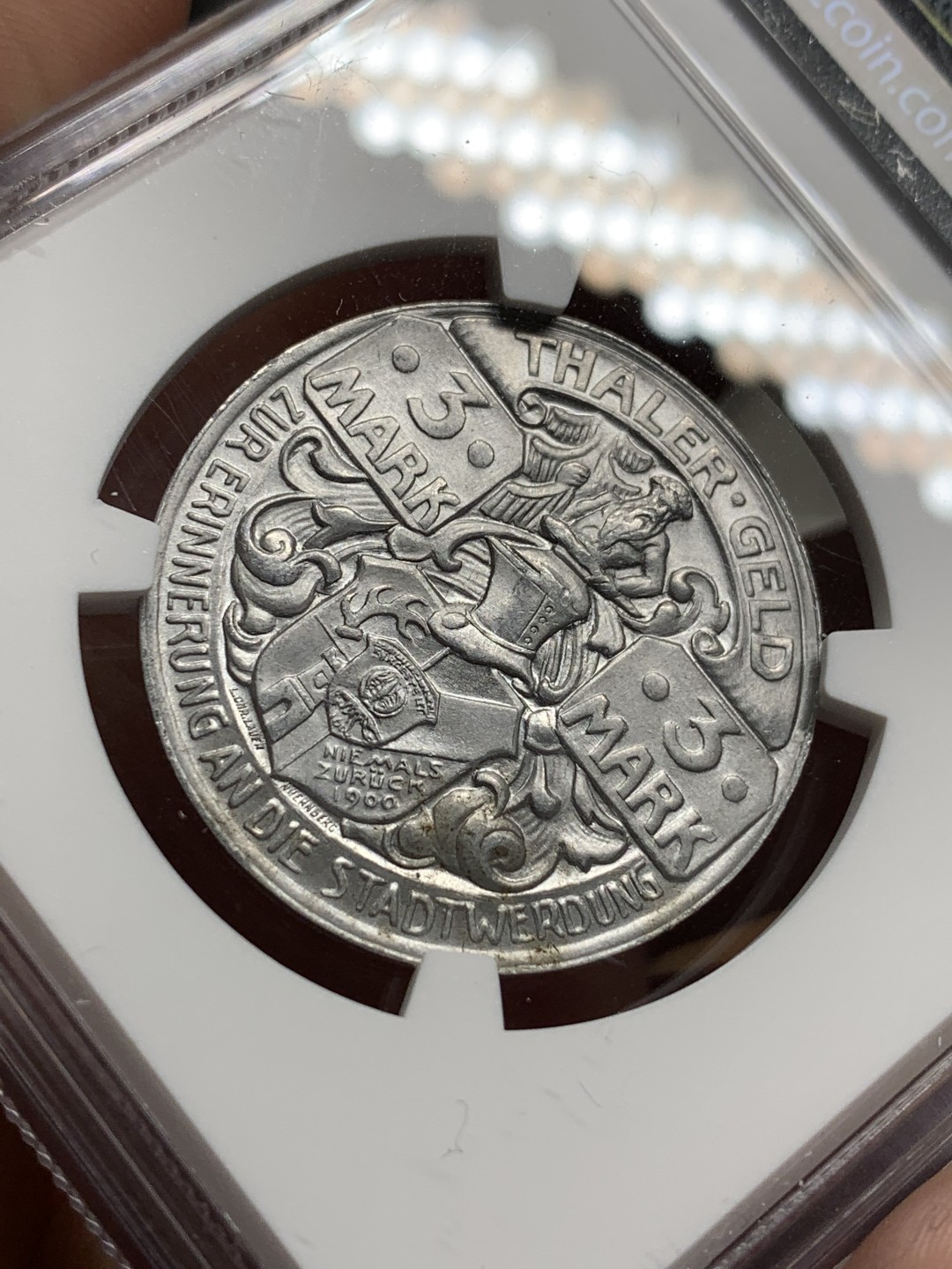 《竞宝斋》第106场-周日，周一 2场连拍（全场包邮） NGC MS66亚军！ 德紧珍藏级尖货 1921年塔勒3马克猎人大铝币，绝美设计传世精品，难得的珍藏良机！