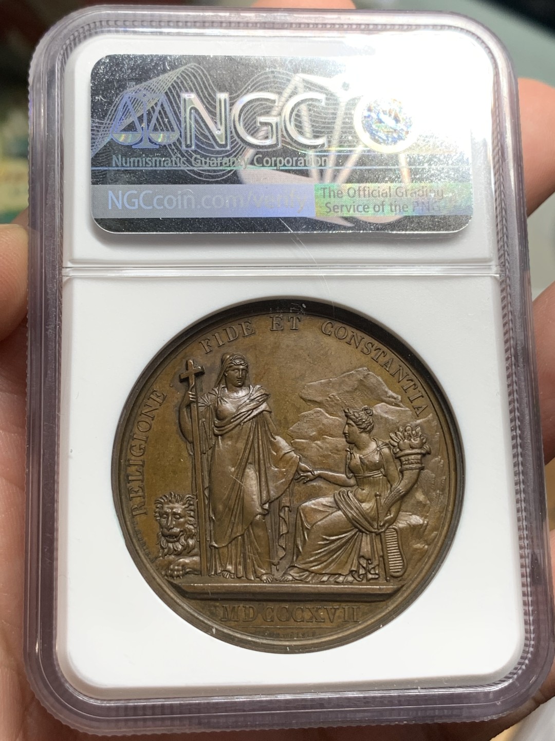 《竞宝斋》第106场-周日，周一 2场连拍（全场包邮） NGC-MS64 1820 英国荣耀的历史之滑铁卢战役纪念章 人物饱满 细节爆满