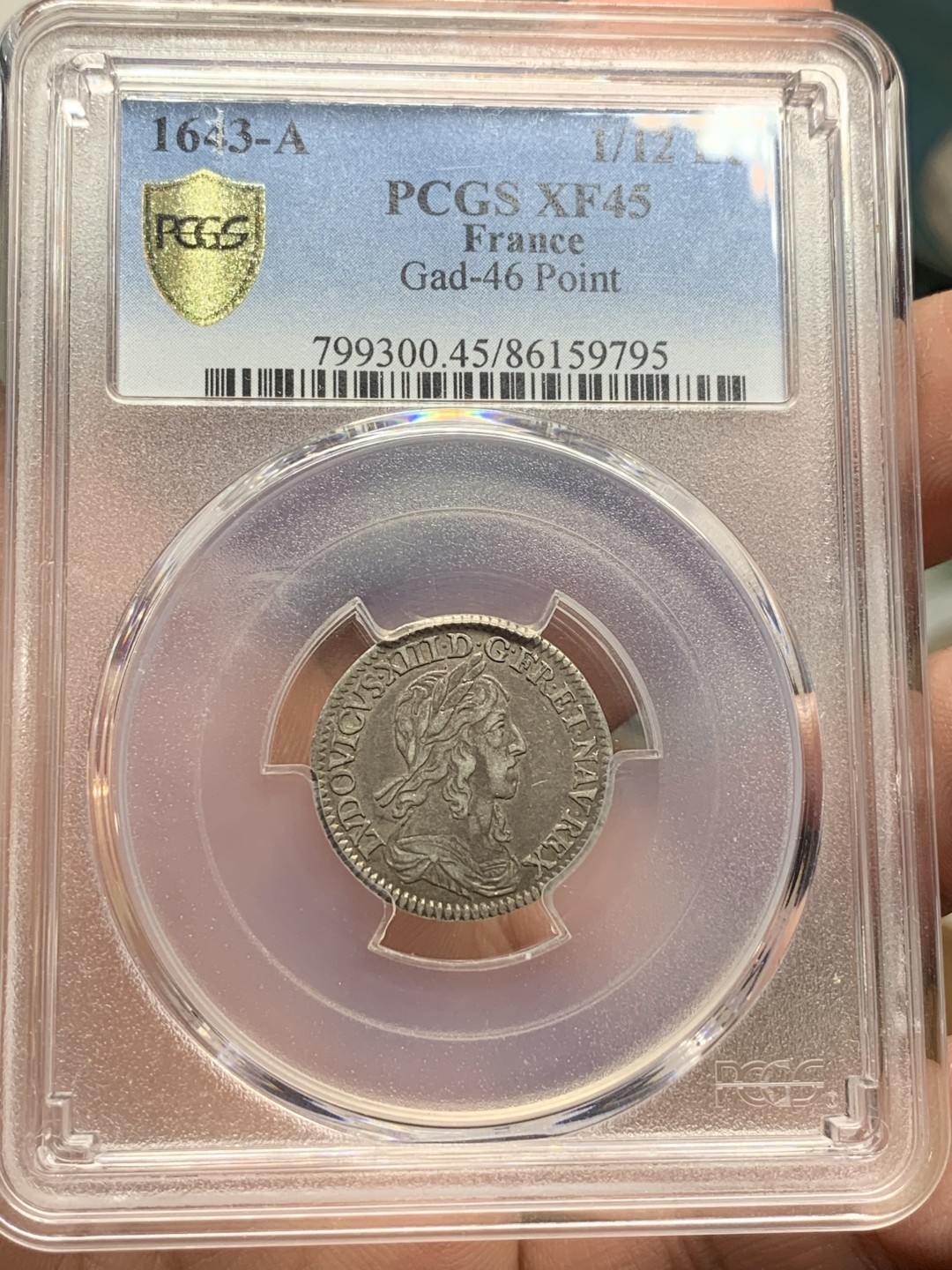 《竞宝斋》第106场-周日，周一 2场连拍（全场包邮） 唯一冠军分 PCGS-XF45 1643年法国路易十三1/12埃居银币 稀少路易十三半机制币，点版比玫瑰版少见且价高