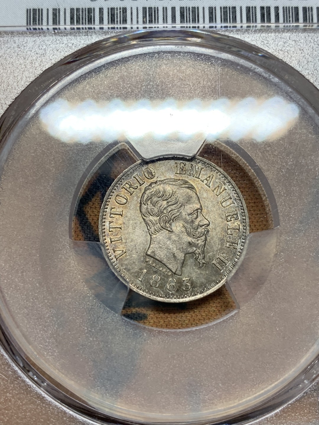 《竞宝斋》第106场-周日，周一 2场连拍（全场包邮） PCGS MS62 意大利 1863年 埃曼纽尔二世50分 银币