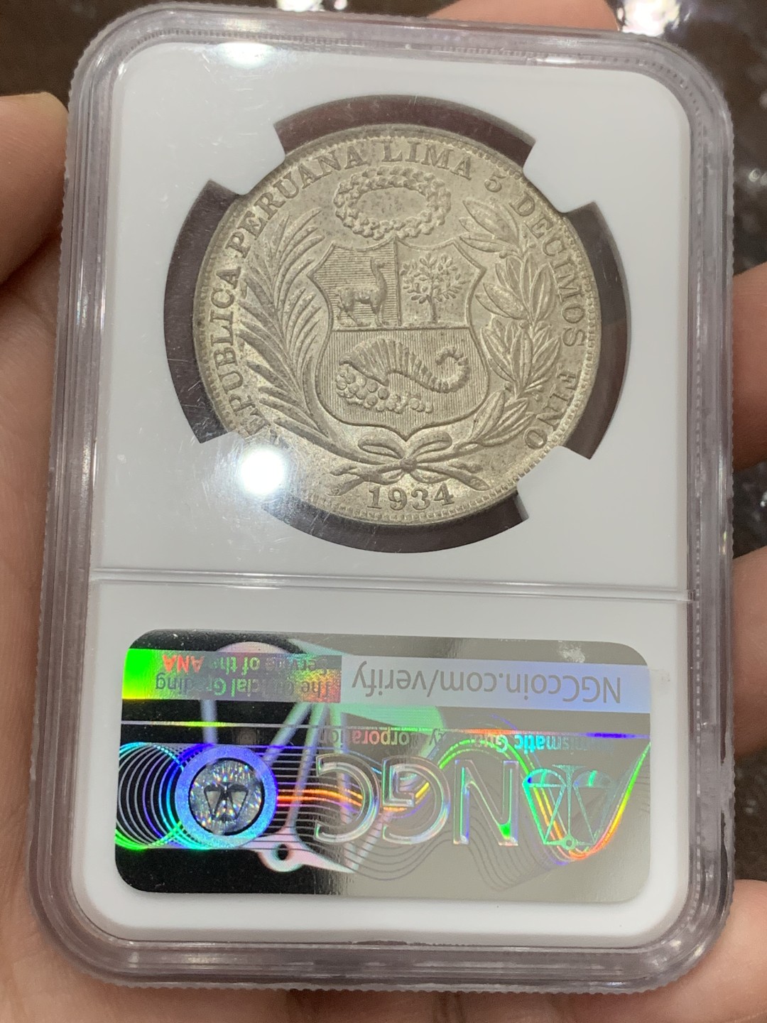 《竞宝斋》第106场-周日，周一 2场连拍（全场包邮） NGC-MS63 秘鲁1934年 1索尔大银币 原光好品 较少见的品种