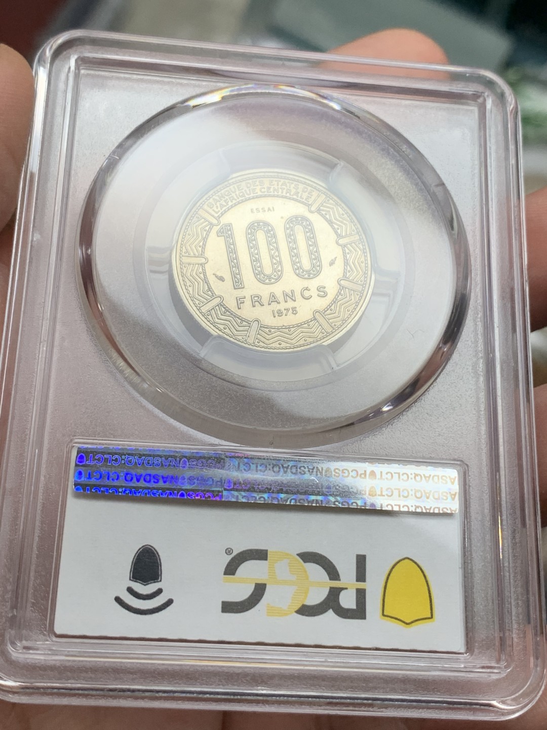 《竞宝斋》第106场-周日，周一 2场连拍（全场包邮） PCGS-SP66 中非共和国1975年 100法郎样币 羚羊图案栩栩如生 样币高水平铸造凝霜镜面