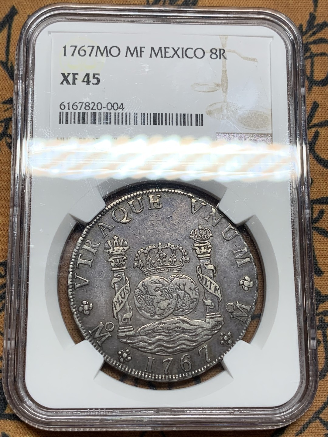 《竞宝斋》第106场-周日，周一 2场连拍（全场包邮） NGC XF45 墨西哥 1767年 地球双柱银币 最美的状态 留在了最后  双面深打 包浆醇厚 不可错过