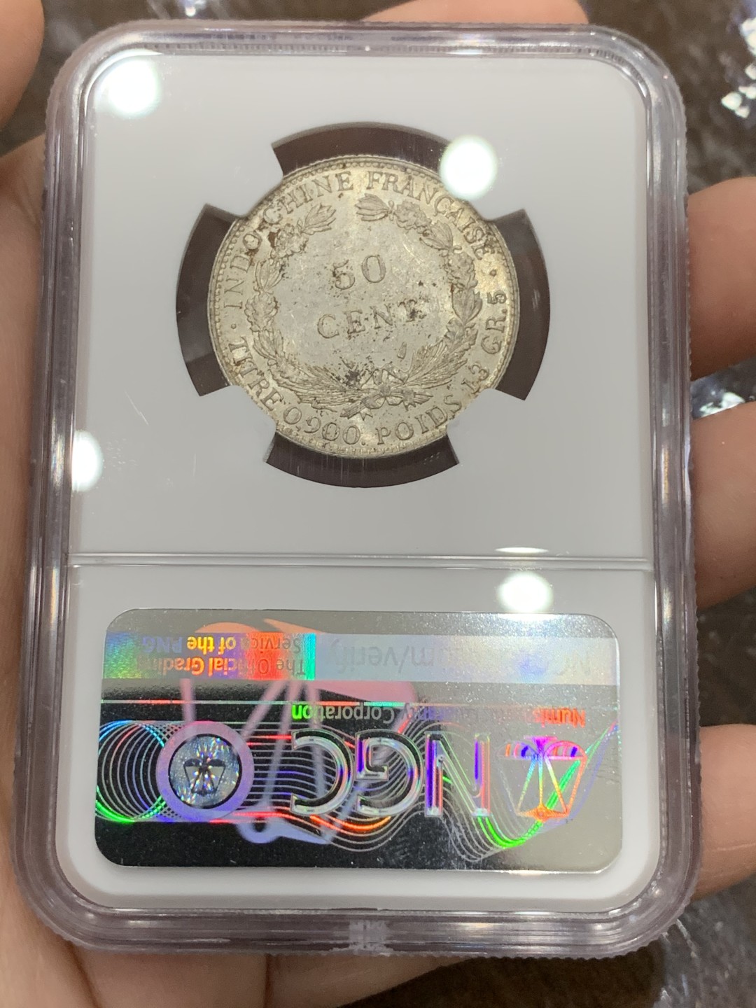 《竞宝斋》第106场-周日，周一 2场连拍（全场包邮） NGC MS62 法属印支1936年坐洋50分银币 原光品相