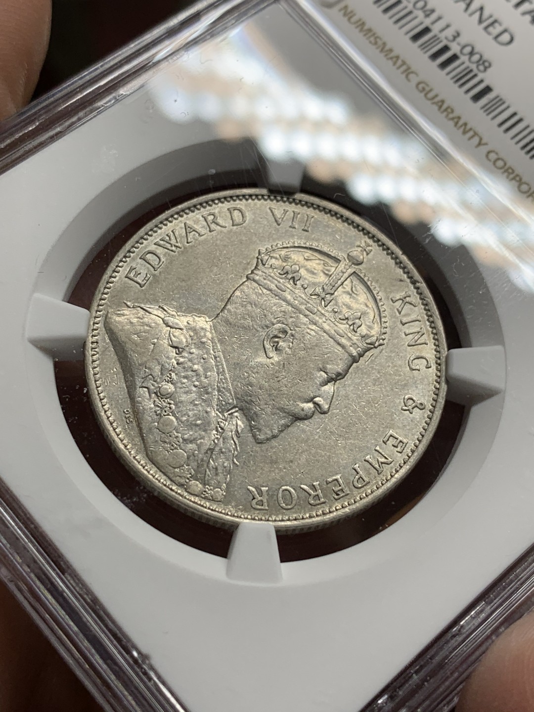 《竞宝斋》第106场-周日，周一 2场连拍（全场包邮） NGC-AUD 香港 爱七 1902年 半圆 银币 光度好 状态佳