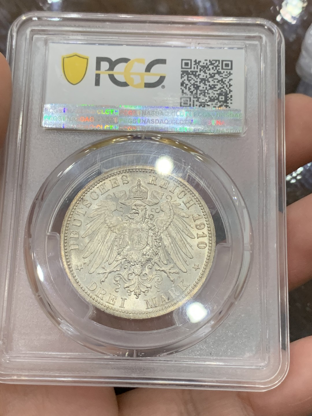 《竞宝斋》第106场-周日，周一 2场连拍（全场包邮） PCGS MS63 德国萨克斯魏玛艾森纳赫 1910年 3马克 银币