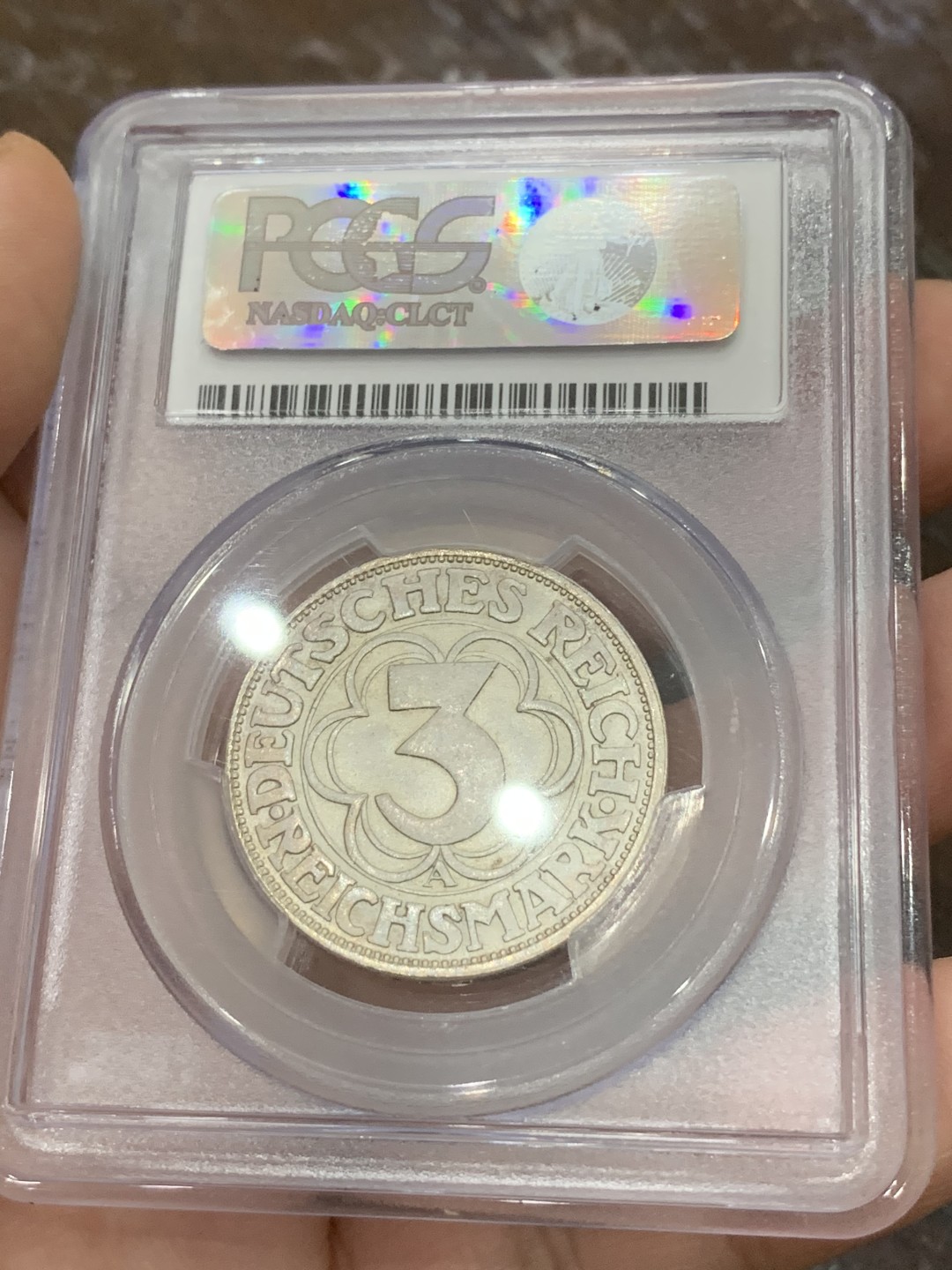 《竞宝斋》第106场-周日，周一 2场连拍（全场包邮） PCGS MS65 德国1927年魏玛诺德豪森纪念3马克银币，原光高分