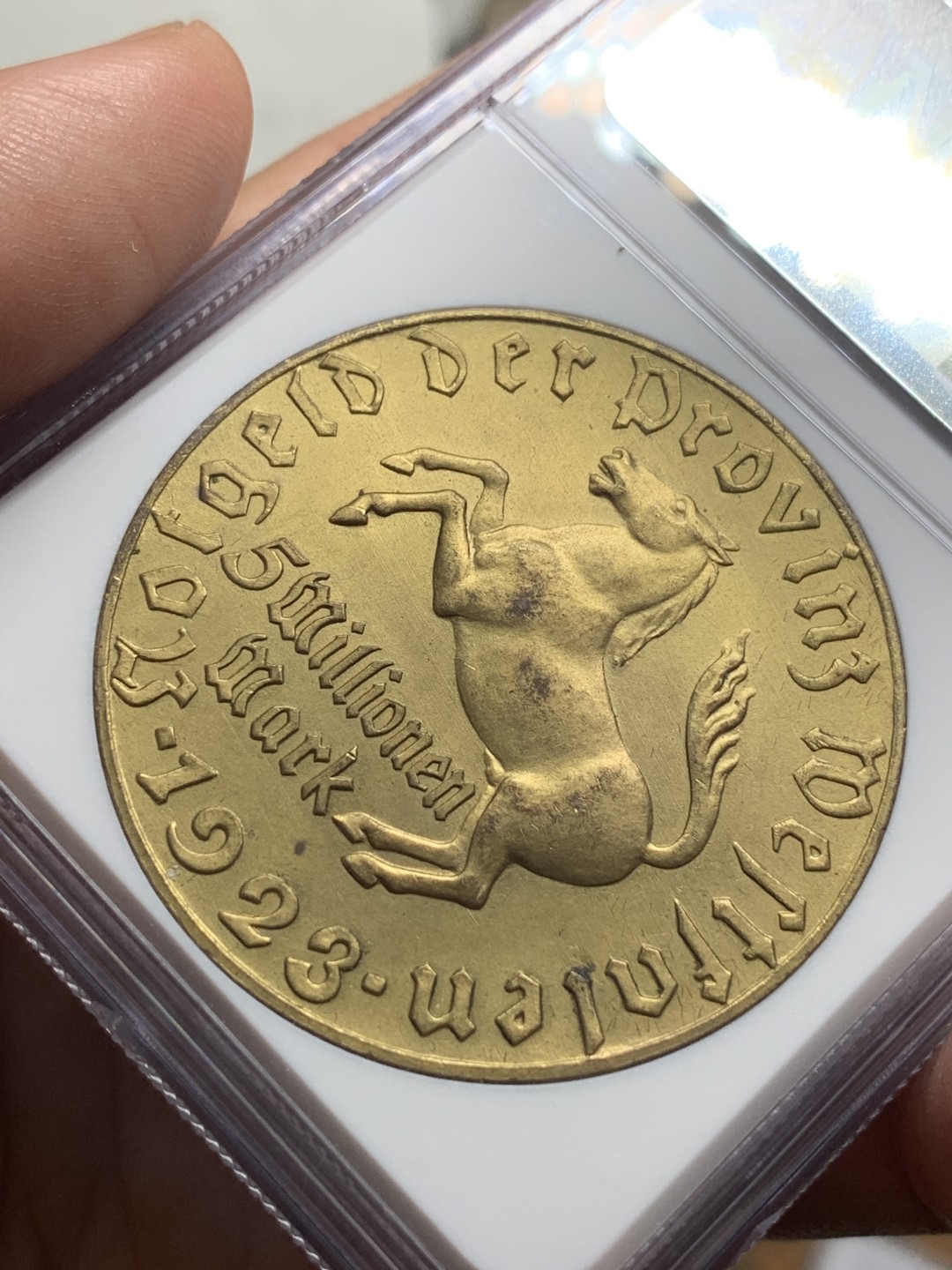 《竞宝斋》第106场-周日，周一 2场连拍（全场包邮） NGC-MS64 德国魏玛共和国 1923年 大马币 500万马克 铜币