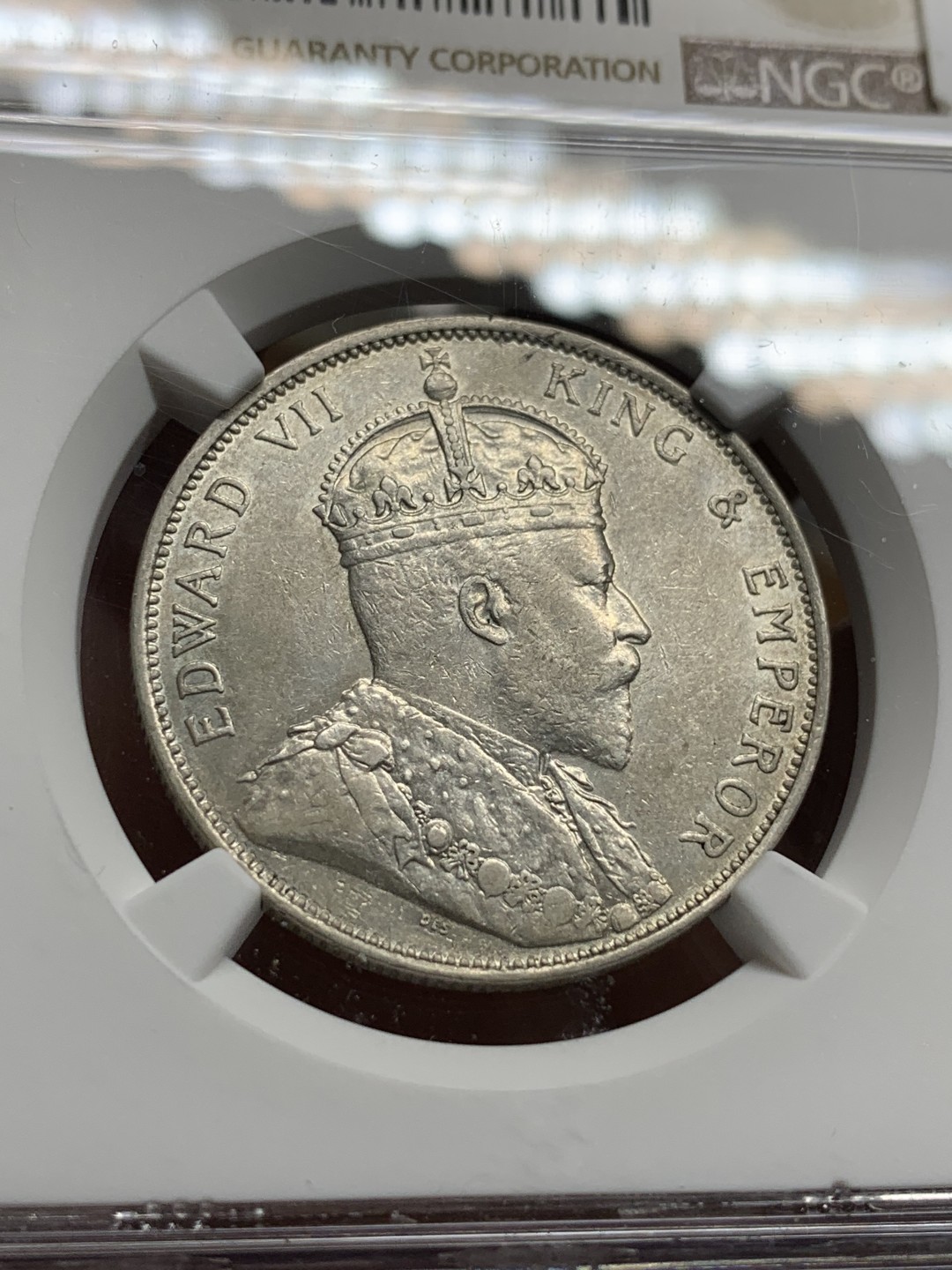 《竞宝斋》第106场-周日，周一 2场连拍（全场包邮） NGC-AUD 香港 爱七 1902年 半圆 银币 光度好 状态佳