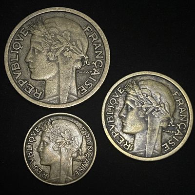 外国硬币0元起拍（7） - 1932，1933，1934 法国50生丁、1法郎、2法郎