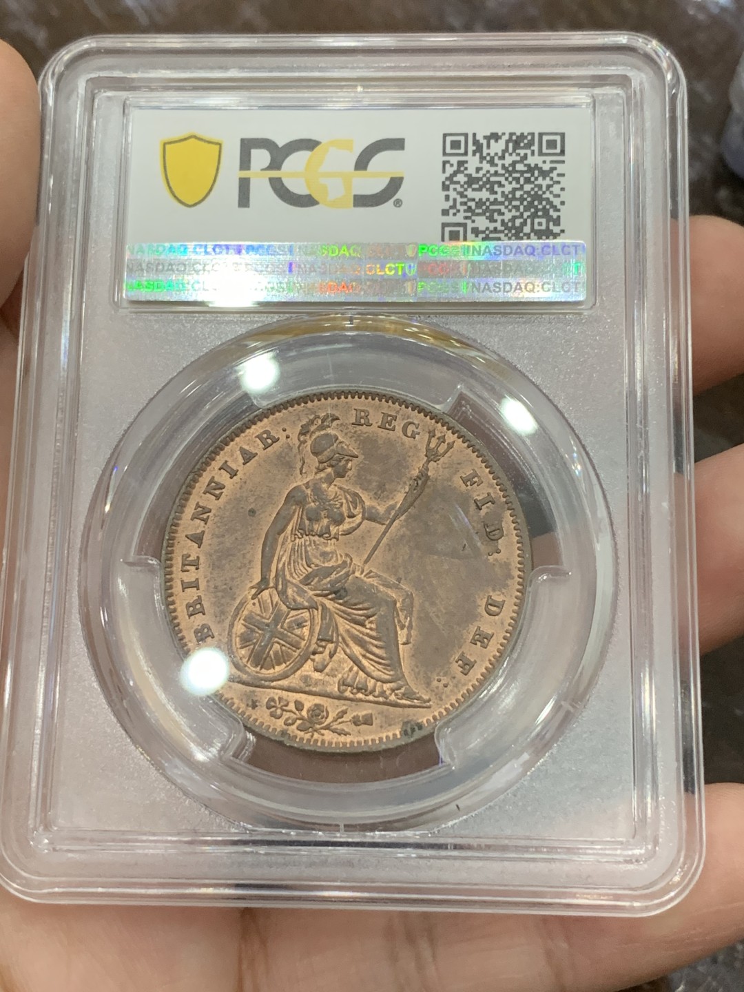《竞宝斋》第106场-周日，周一 2场连拍（全场包邮） PCGS-MS63RB 英国1841年维多利亚1便士大铜币，维多利亚1便士首年份 状态实为难得