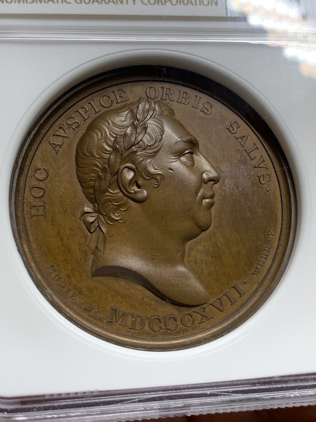 《竞宝斋》第106场-周日，周一 2场连拍（全场包邮） NGC-MS64 1820 英国荣耀的历史之滑铁卢战役纪念章 人物饱满 细节爆满