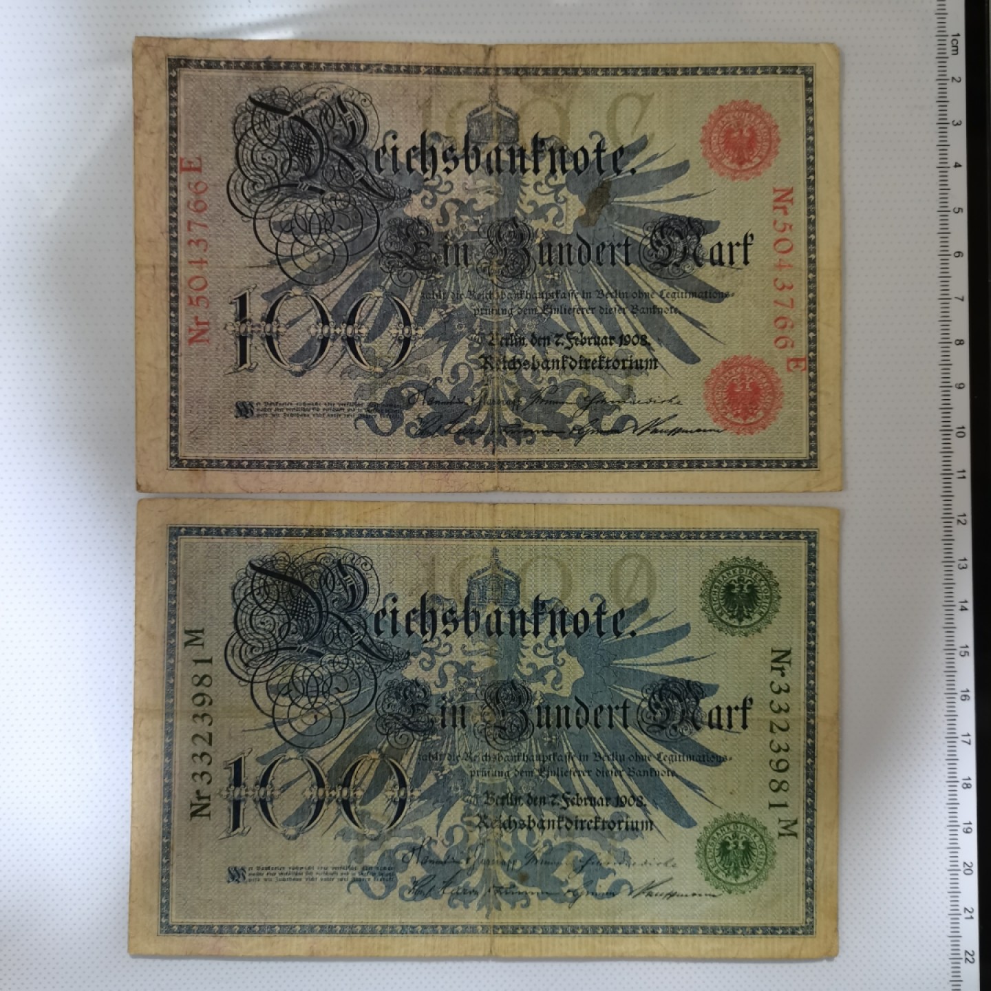 爱淘收藏麦稀奇专场首拍，包邮无押无佣金. 德国1908年100马克红码绿码两张一组