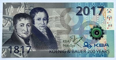 2022第35场：国外精品测试钞、深凹年卡、雕刻凹版纪念印样专场 - KBA Notasys 科尼格鲍尔200周年（1817-2017）纪念版测试钞UNC