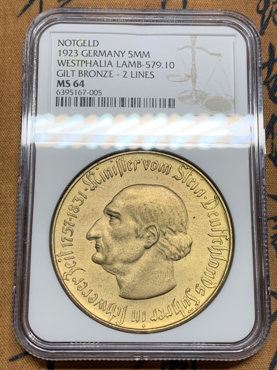 《竞宝斋》第106场-周日，周一 2场连拍（全场包邮） NGC-MS64 德国魏玛共和国 1923年 大马币 500万马克 铜币