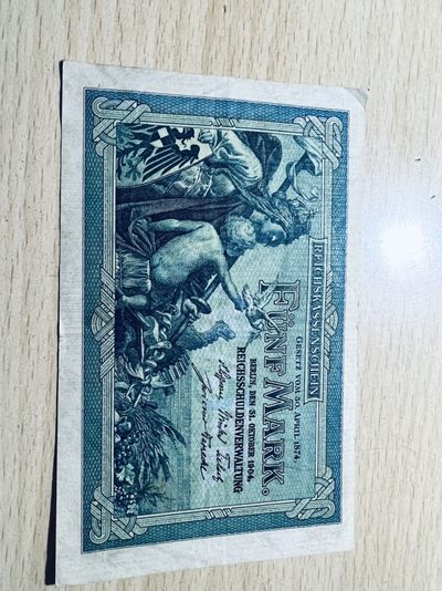 Banknote mall 第五期 - 状态很好的AU德国1904年5马克