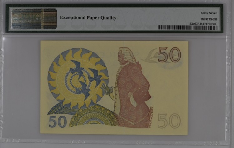 收藏联盟Quantum Auction 第199期拍卖  瑞典1965-70年50克朗 PMG67