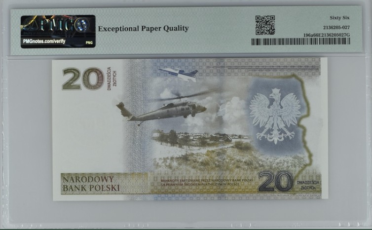收藏联盟Quantum Auction 第199期拍卖  波兰2022年20兹罗提 PMG66 保卫东部边境纪念钞 号码全无3457靓号