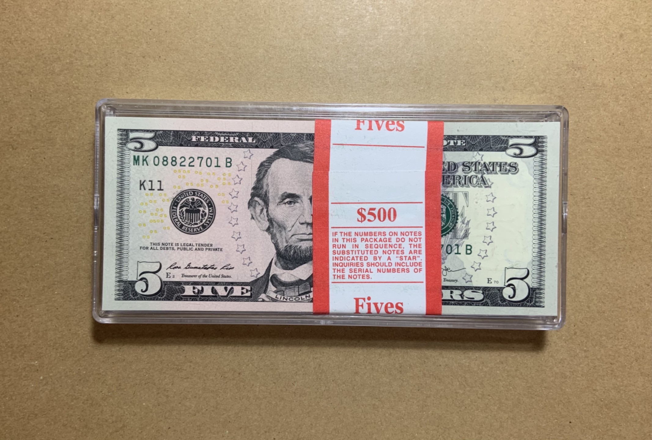 收藏联盟Quantum Auction 第199期拍卖  美国2013年联邦储备券5元百连整刀 品相全新UNC 彩色版