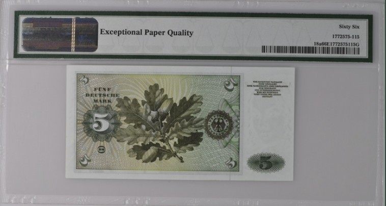 收藏联盟Quantum Auction 第199期拍卖  德国1960年5马克 PMG66 初版首发年份