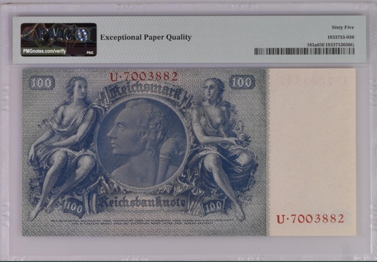 收藏联盟Quantum Auction 第199期拍卖  德国1935年100马克 PMG65 有机化学之父——李比希男爵