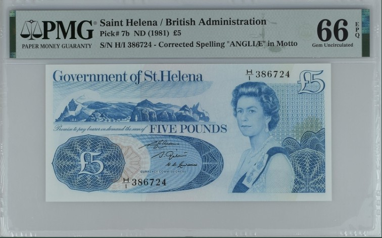 收藏联盟Quantum Auction 第199期拍卖  圣赫勒拿岛1981年5镑 PMG66