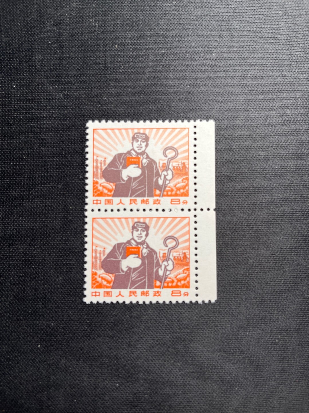洪涛臻品 精选邮票限时拍卖第五十六期 普无号  8分工人，2枚一组，版撕嘎嘎绝，文革期间发行的唯一一套普票，非常有特点，集邮册中不可缺少的一组，文革票人气足，潜力大，目前处于价值洼地，版撕全品可直接评级，版撕小票价格便宜，多多益善，注意捡漏