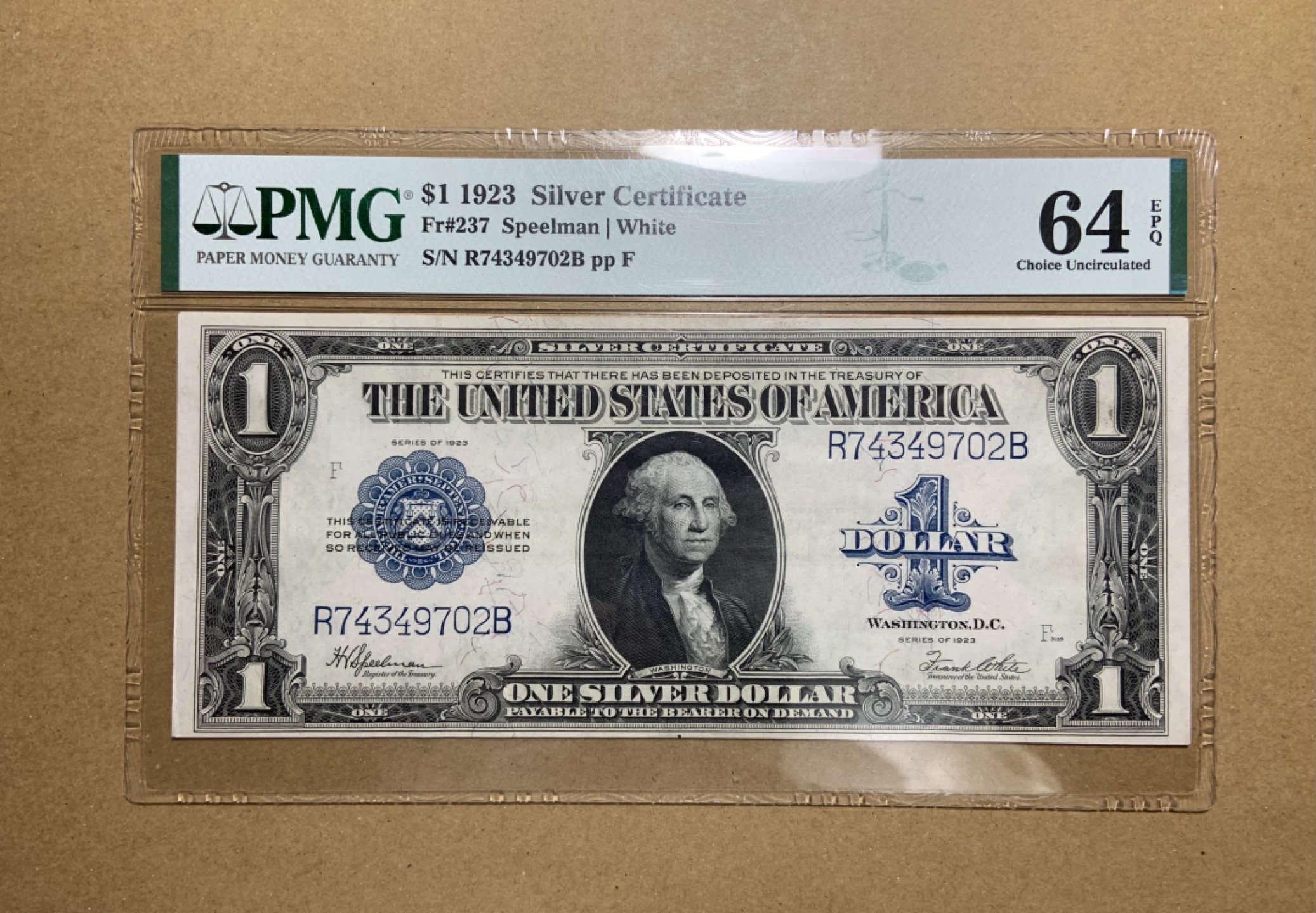 收藏联盟Quantum Auction 第199期拍卖  美国1923年1美元银币券 PMG64e 大票幅