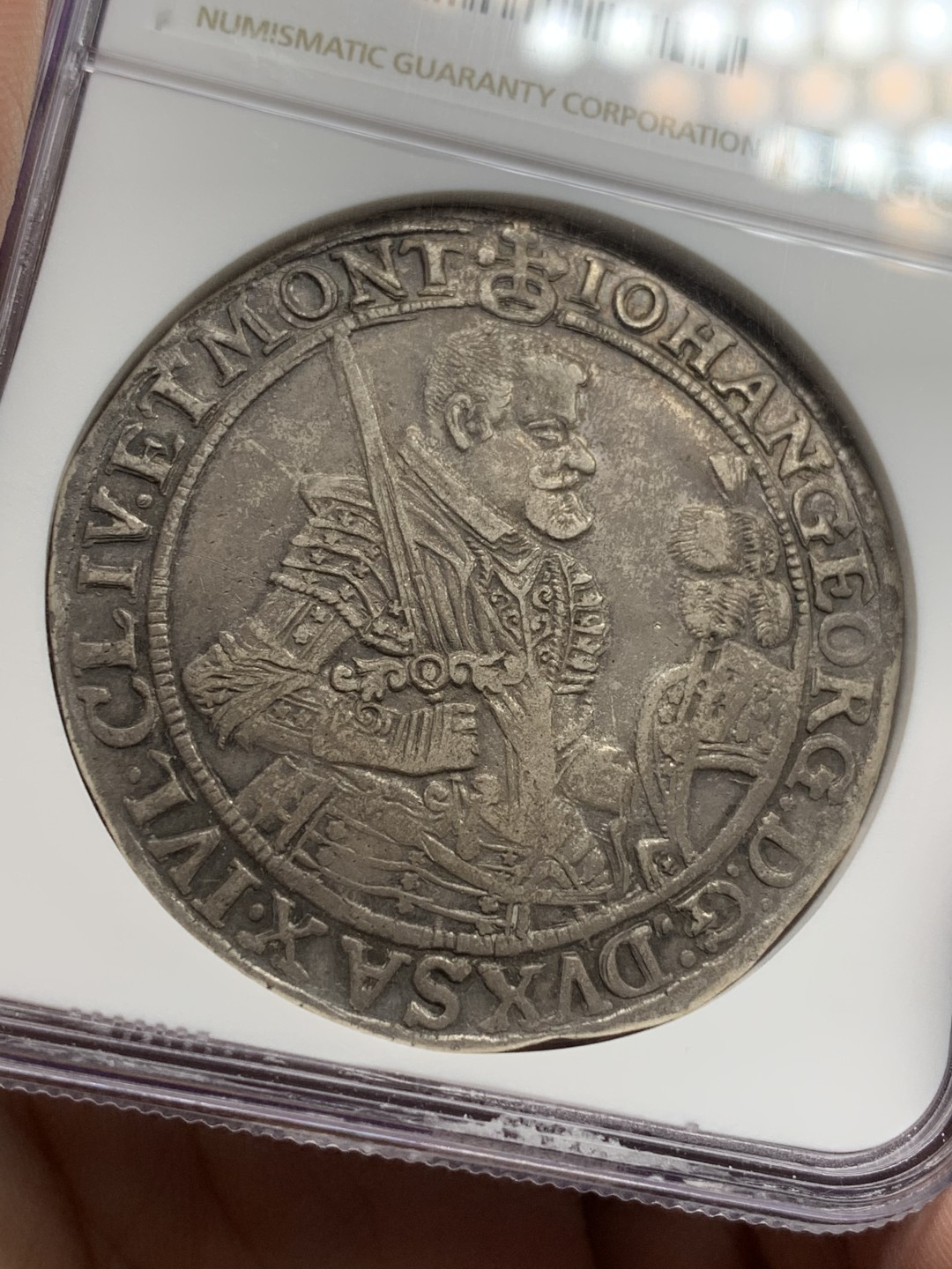 《竞宝斋》第107场-周日，周一 2场连拍（全场包邮） NGC XF45 神圣罗马 帝国 1654年 萨克森 武士剑泰勒银币 原味45分不错的品种