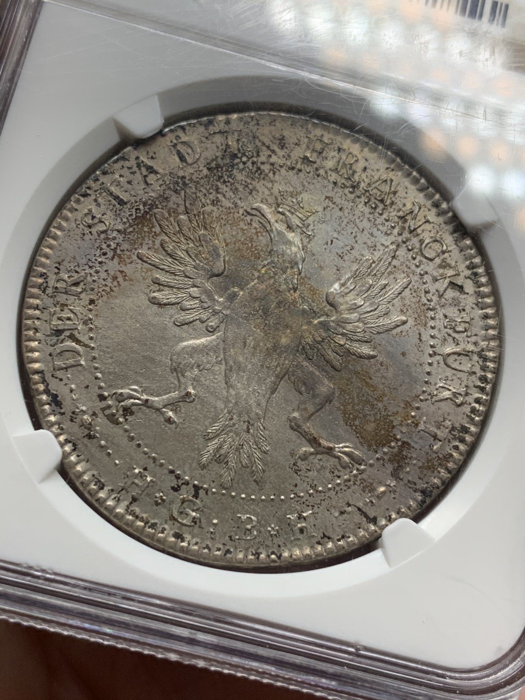 《竞宝斋》第107场-周日，周一 2场连拍（全场包邮） NGC MS63 德国 1796年 法兰克福 烧鸡泰勒 双面彩色包浆 底光好 值得收藏