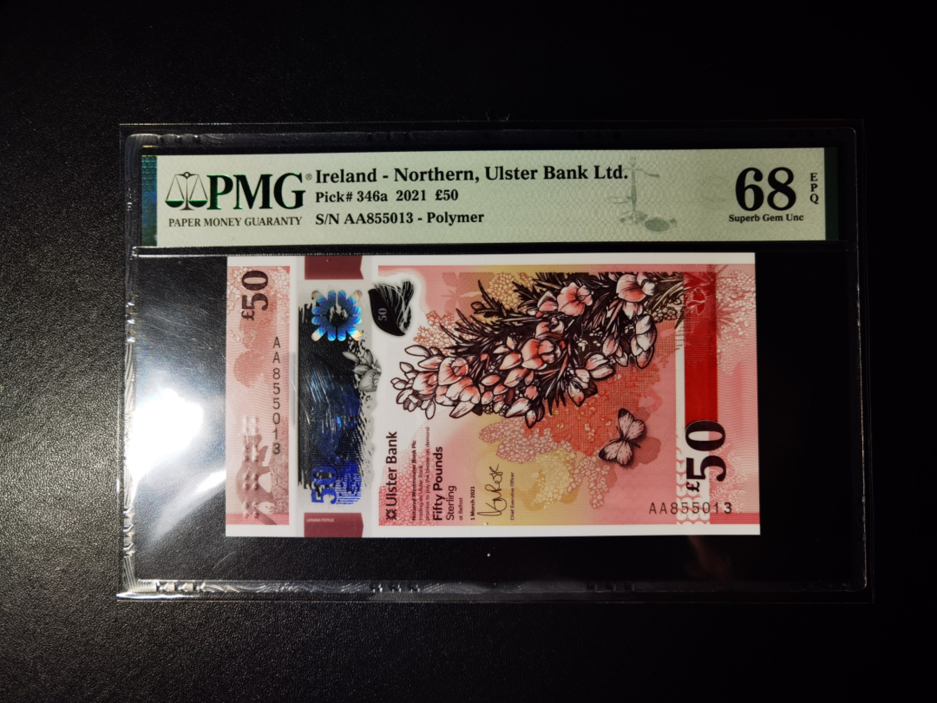 【Blue Auction】✨世界纸币精拍第237期  【AA冠无47】北爱尔兰 2021年50镑 PMG68EPQ 高分