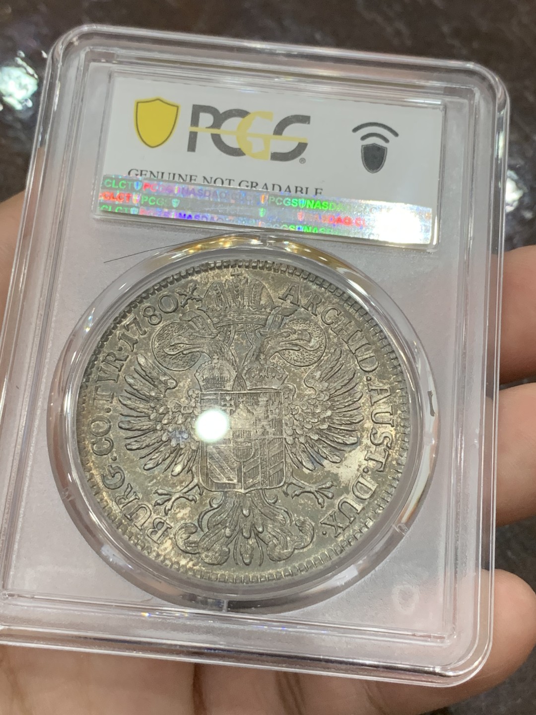 《竞宝斋》第107场-周日，周一 2场连拍（全场包邮） PCGS AUD 1780大奶妈泰勒，金茨堡造币厂，达文波特编号Dav-1150，发财黑包浆