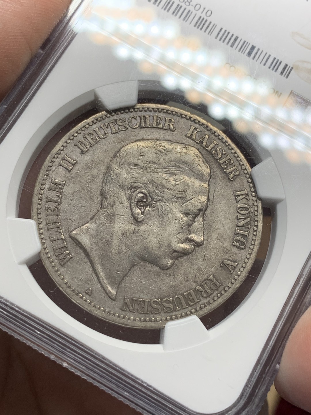 《竞宝斋》第107场-周日，周一 2场连拍（全场包邮） NGC-VF35 德国 1898年 普鲁士5马克银币 味道不错