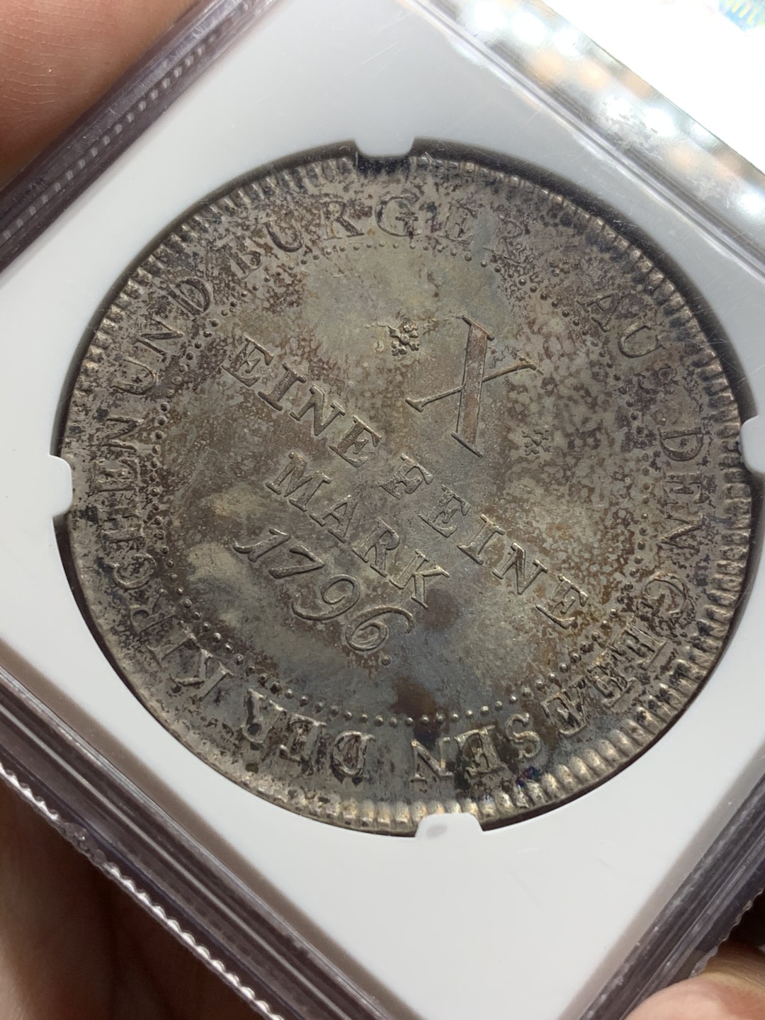 《竞宝斋》第107场-周日，周一 2场连拍（全场包邮） NGC MS63 德国 1796年 法兰克福 烧鸡泰勒 双面彩色包浆 底光好 值得收藏