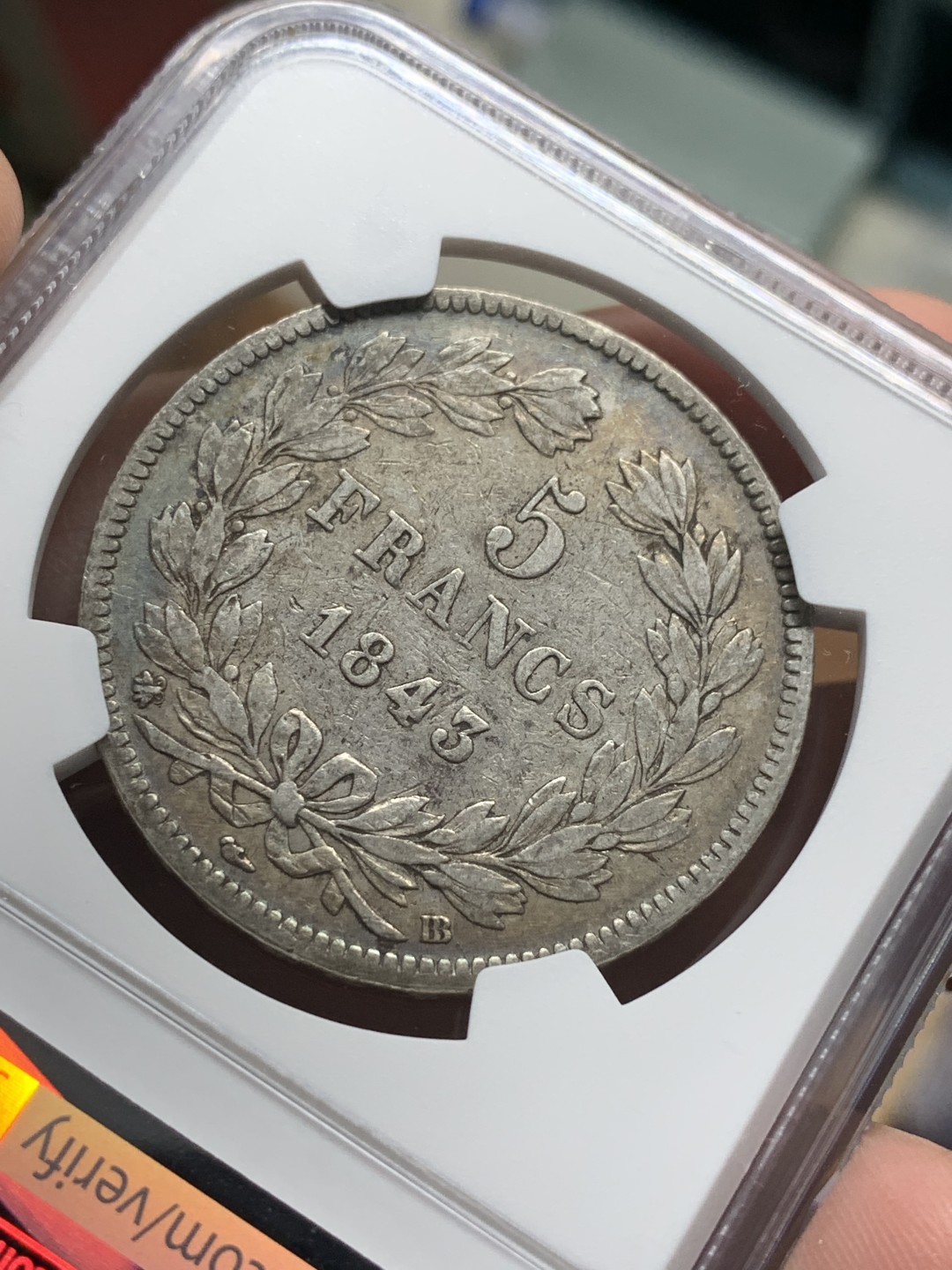 《竞宝斋》第107场-周日，周一 2场连拍（全场包邮） NGC-XF40 法国1843-BB年 菲利普一世 5法郎大银币 原味好品